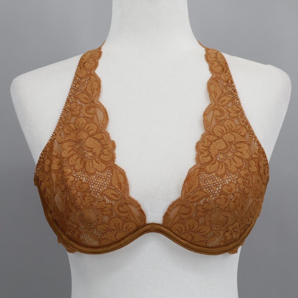 Free People x We Are HAH Brown Sugar Lace Halter Bra 28 36C Adjustable Sexy NWT